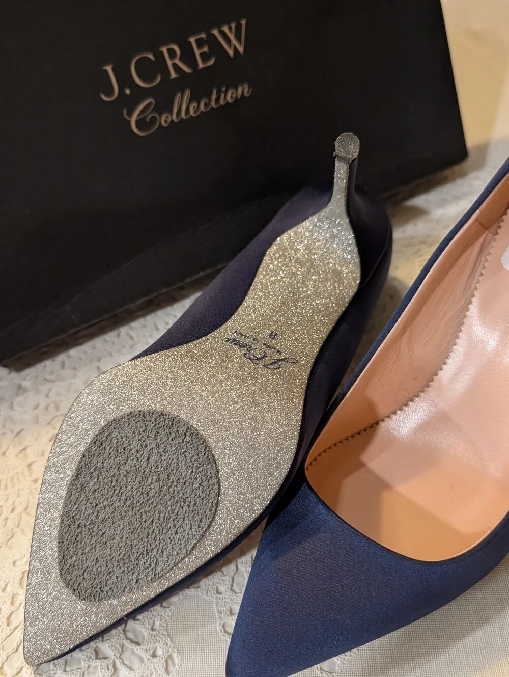 J. Crew Navy Satin Pointed-Toe Stiletto Pumps